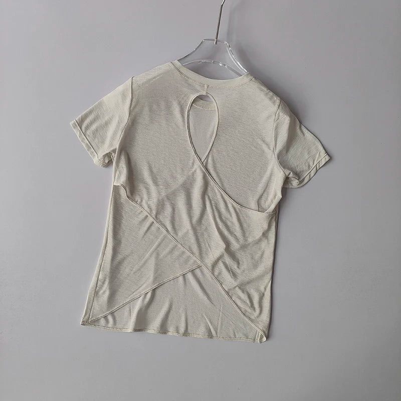 Women Mesh Hollow Back Fitness Shirt