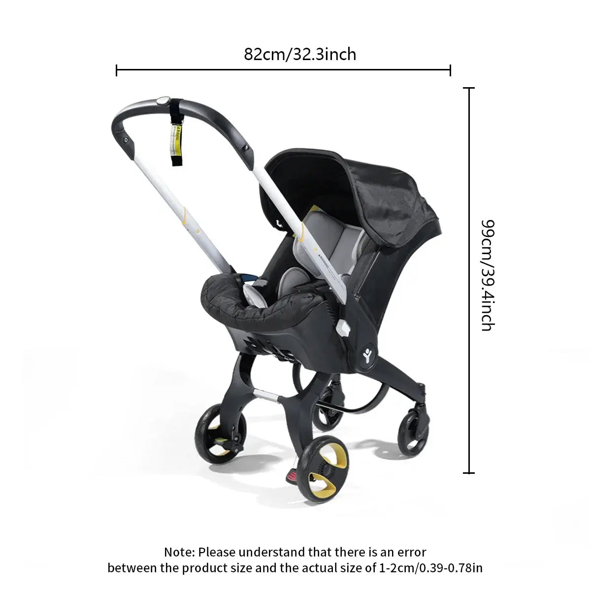 Baby stroller with metal frame, foldable design, for ages 0-2 years, dimensions 82cm x 99cm, lightweight and durable.