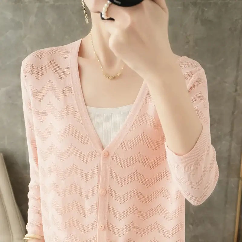 Women Knitted V-Neck Sun Protection Cardigan