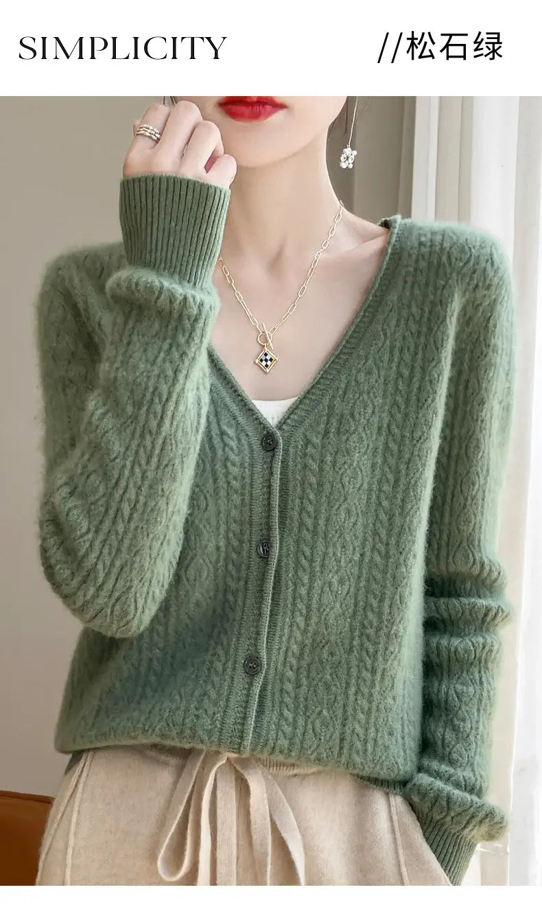 كارديجان نسائي من صوف الميرينو والكشمير