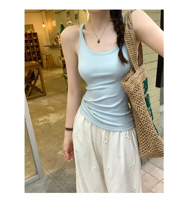 Basic Ribbed O-Neck Camisole Tank Top