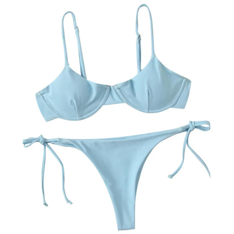 Split V-Neck Bikini Set