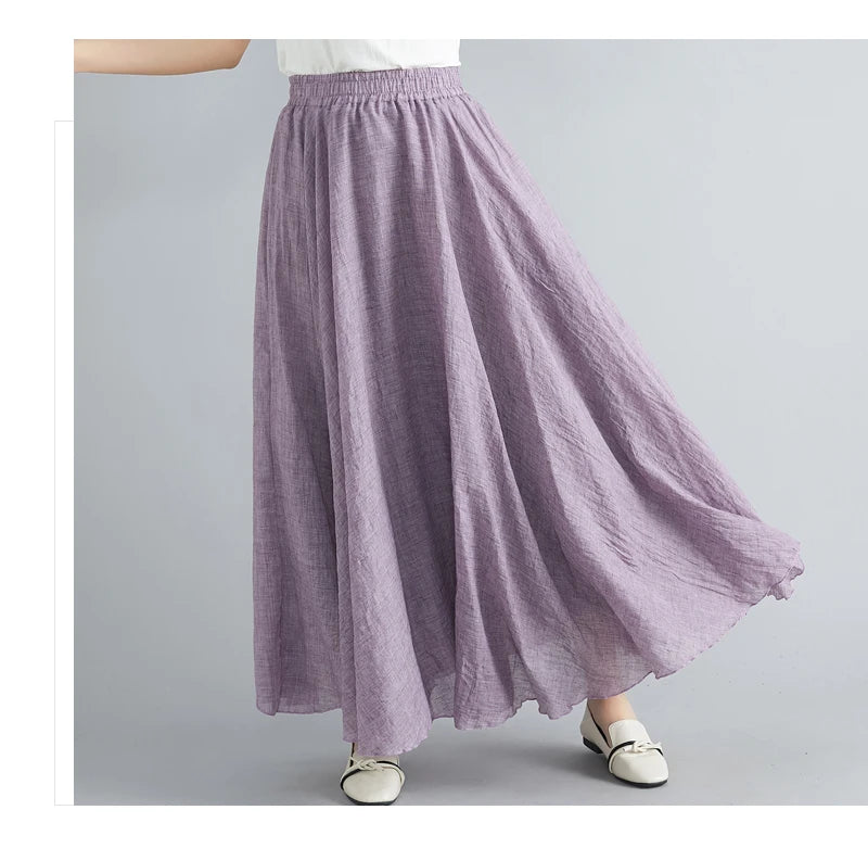Women Cotton Linen Maxi Skirt