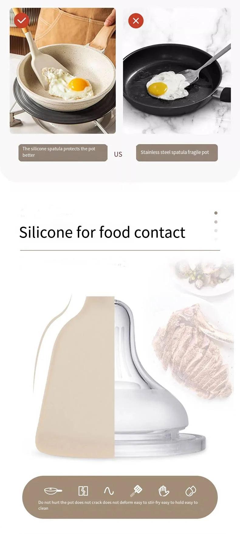 Silicone Cooking Utensil Set with Wooden Handle