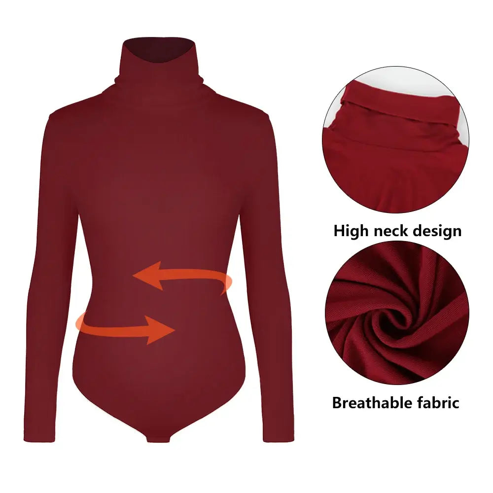 بدلة جسم نسائية برقبة عالية وأكمام طويلة