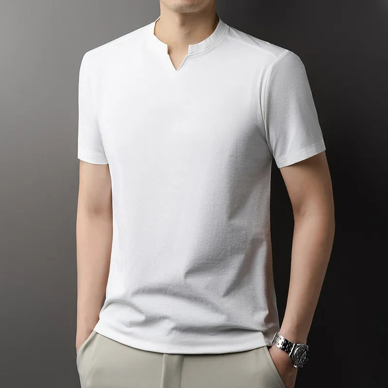 Men V-Neck Solid Short Sleeve T-Shirt