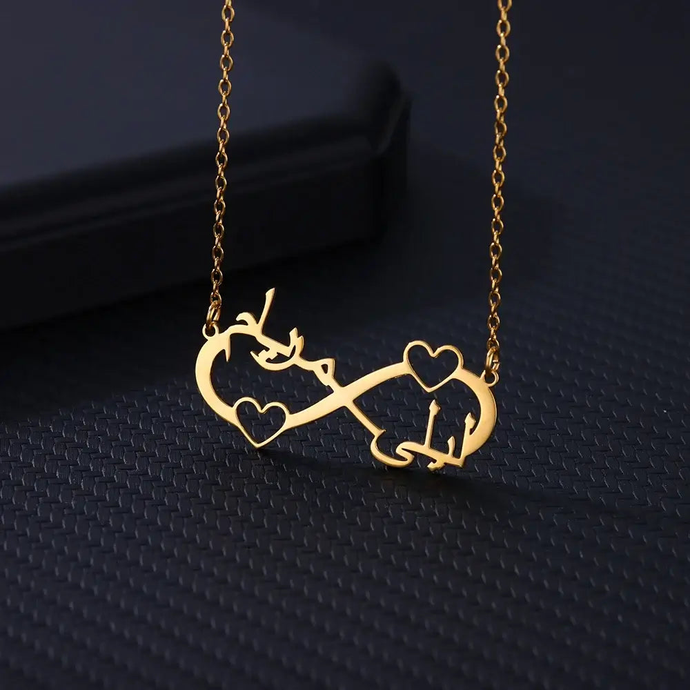 Custom Double Heart Two Names Infinity Necklaces