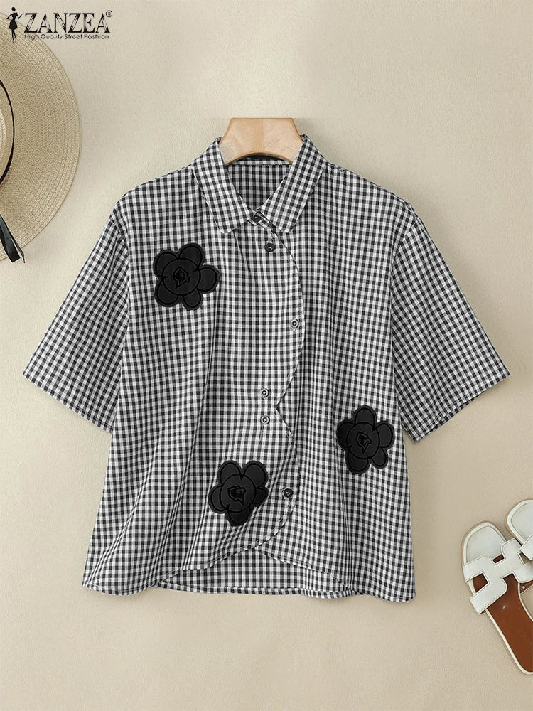 Harper Checked Lapel Blouse