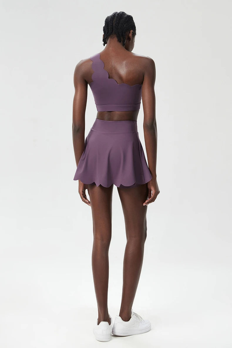 طقم تنورة تنس لياقة بدنية للنساء مكون من 3 قطع