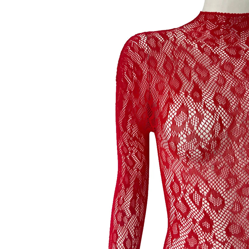 بدلة جسم نسائية من الدانتيل الشبكي
