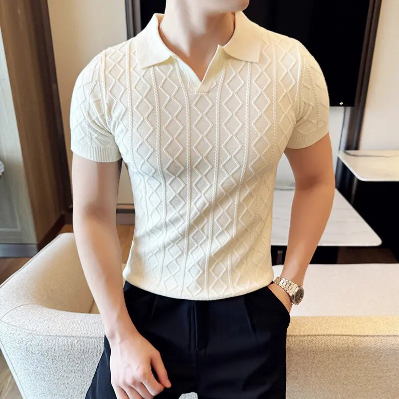 Men Polo Collar Slim Fit Knit Sweater