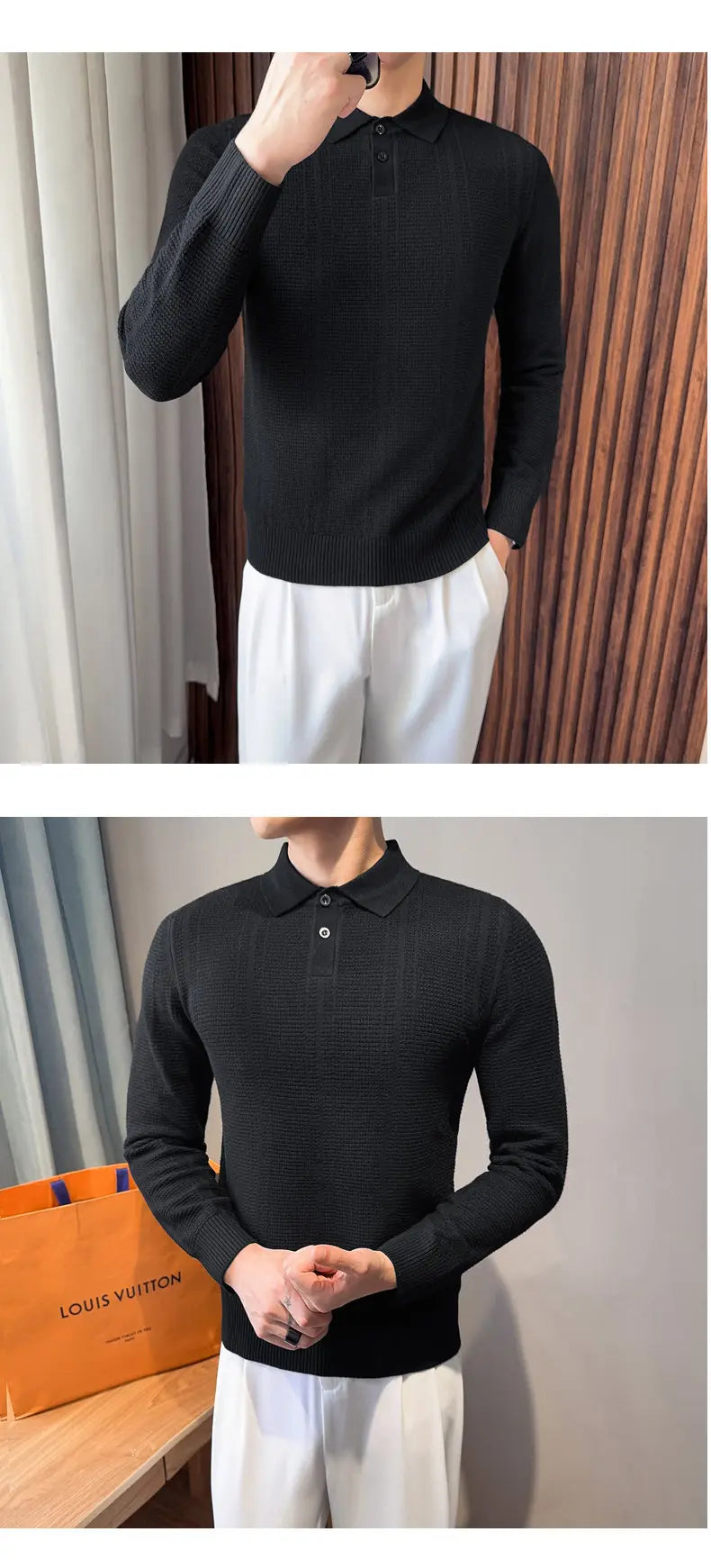 Men's Turn Down Collar Knit Sweater