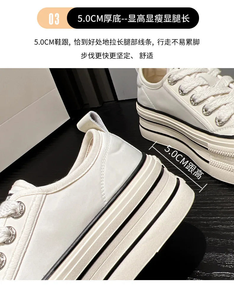 Women Canvas Shoes Black White Platform Sneakers