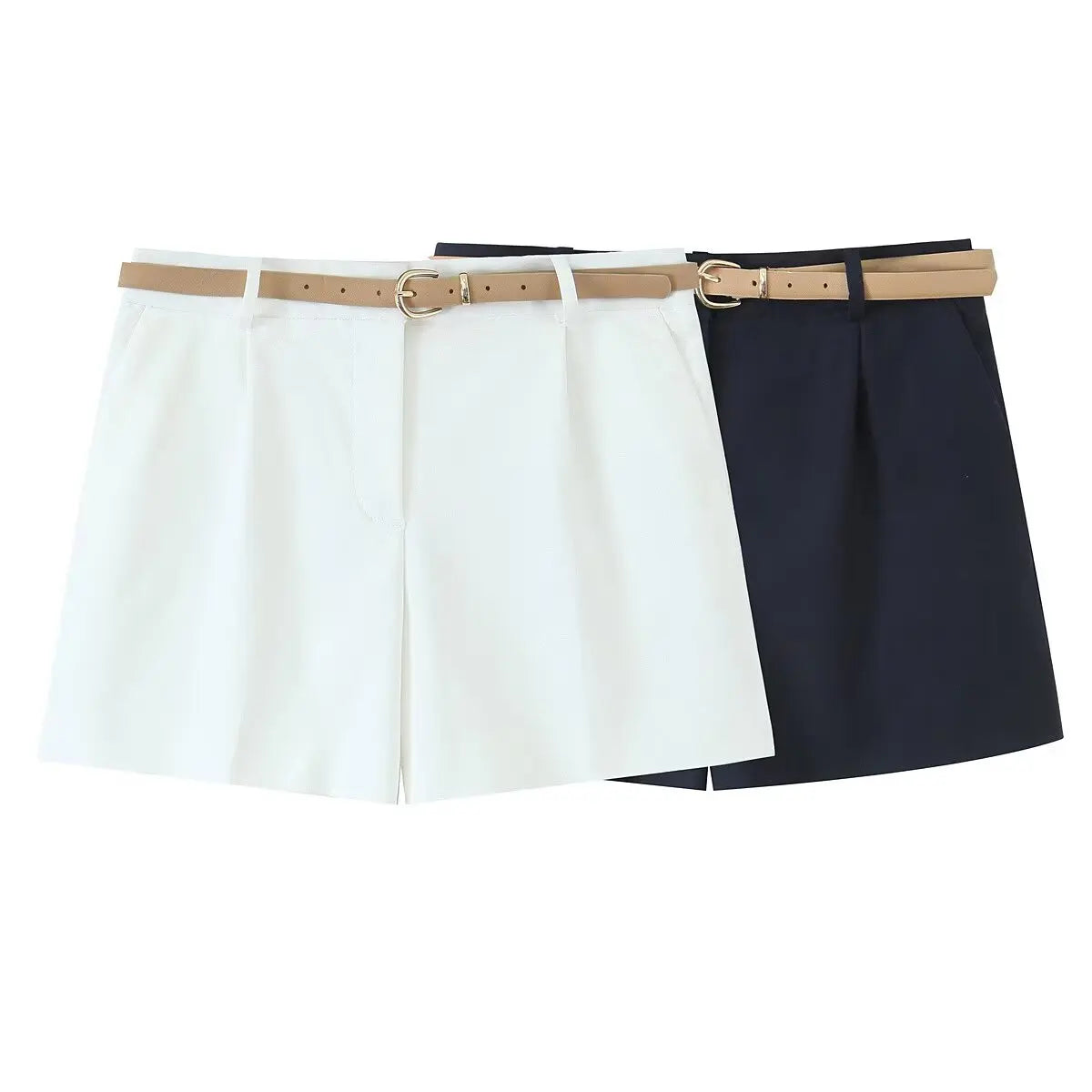 Women's Belted Pleated Wide Shorts