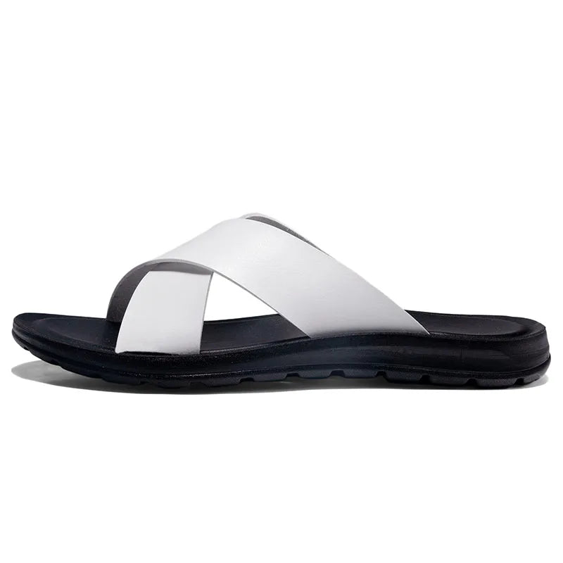 Men Italian PU Leather Slip-On Slippers