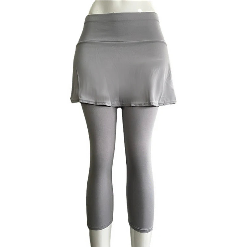 Women High Elastic 2-Piece Skirt Pants Set