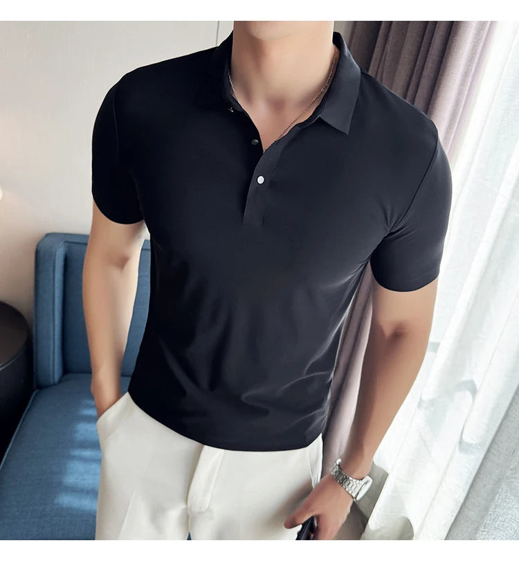 Men Ice Silk Polo Shirt Brown Top
