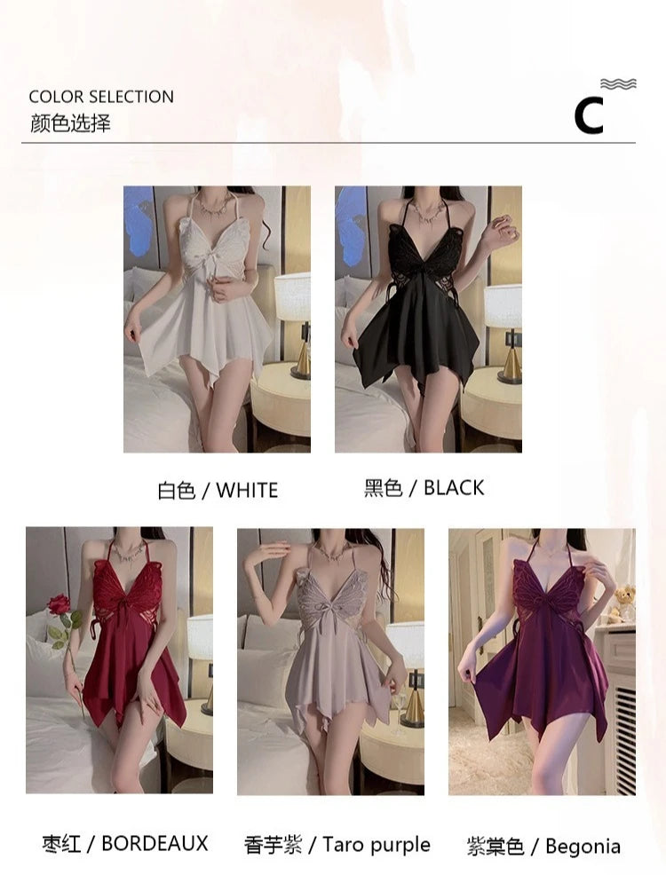 طقم نوم نسائي مع روب فيونكة