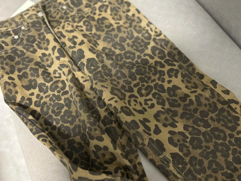 Leopard Print Retro Baggy Denim Pants