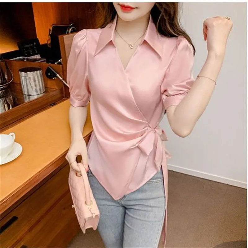 Chiffon V-Neck Short Sleeve Women's Jacket