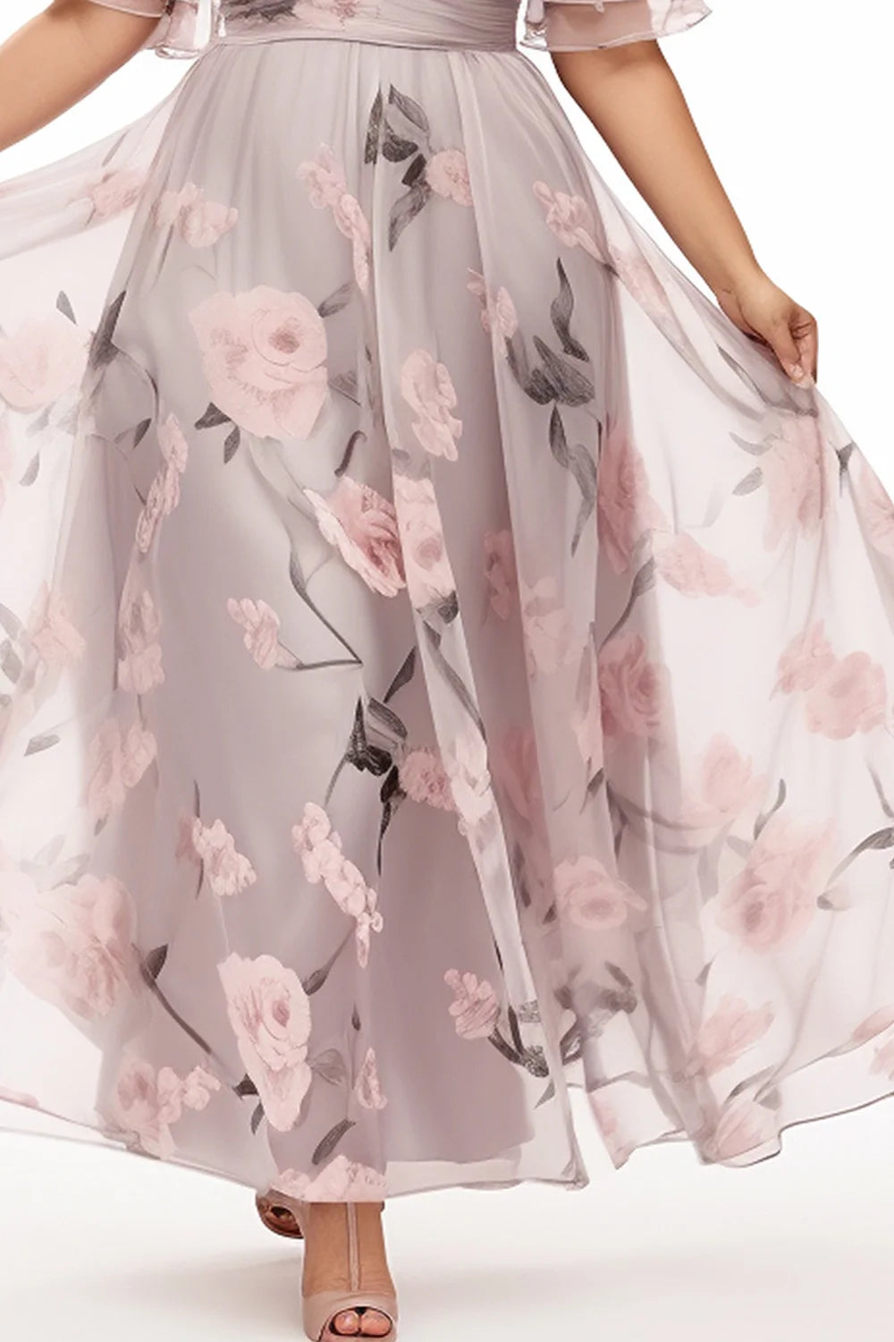 فستان ماكسي شبكي مزهر للنساء