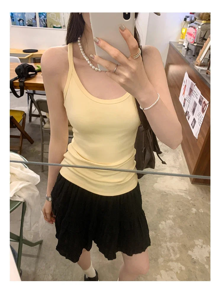 Basic Ribbed O-Neck Camisole Tank Top