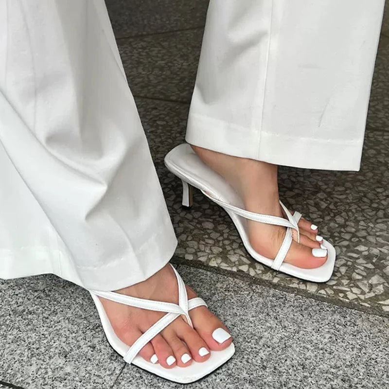 Women’s High Heel Clip Toe Slide Sandals