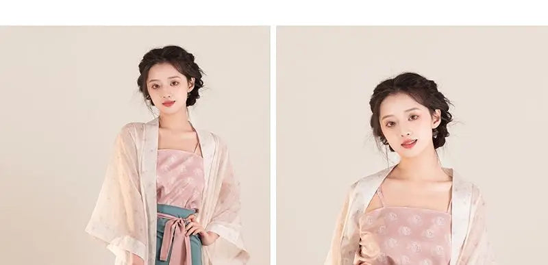 Song Dynasty Hanfu retro three piece outfit in soft pink hues, showcasing elegant women's fashion.