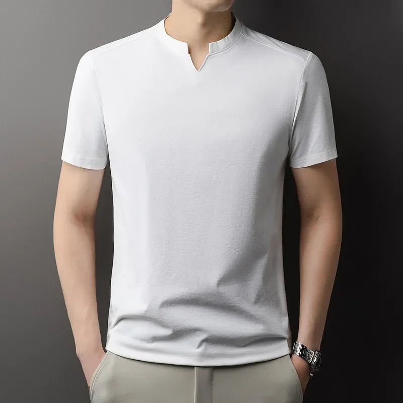 Men V-Neck Solid Short Sleeve T-Shirt