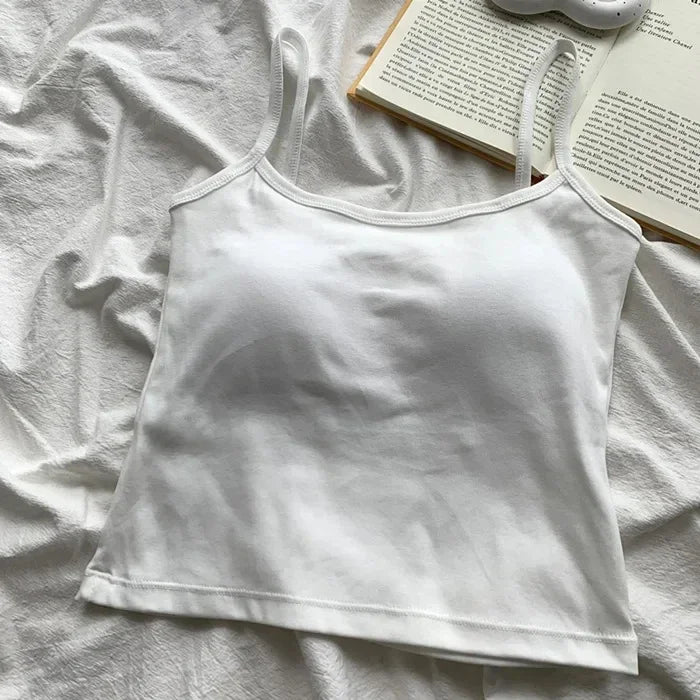 CottoForm™ padded cotton camisole in white, slim fit, perfect for summer, featuring a sleeveless design.