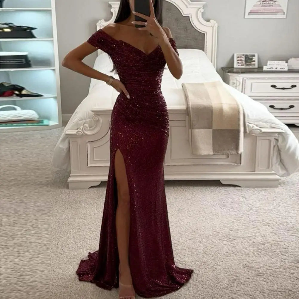 Women's Off Shoulder Sequin Maxi Dress