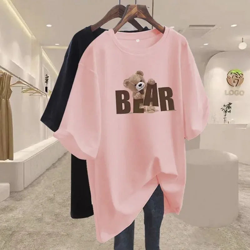 Bear Print Oversized T-Shirt for Women | Summer Style
