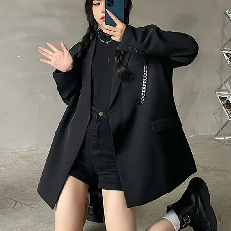 Gothiq™ – بليزر ستريتوير بتفاصيل سلسلة (نمط هاراجوكو بانك، مقاس كبير)