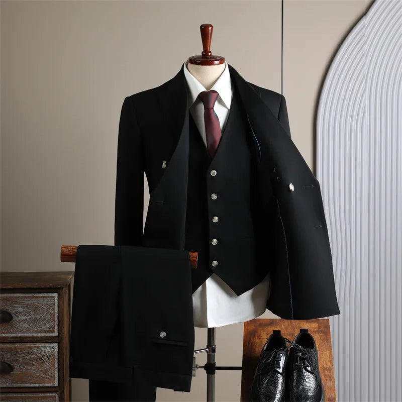 بدلة رجالية مزدوجة الصدر بمقاسات كبيرة - مجموعة من 3 قطع