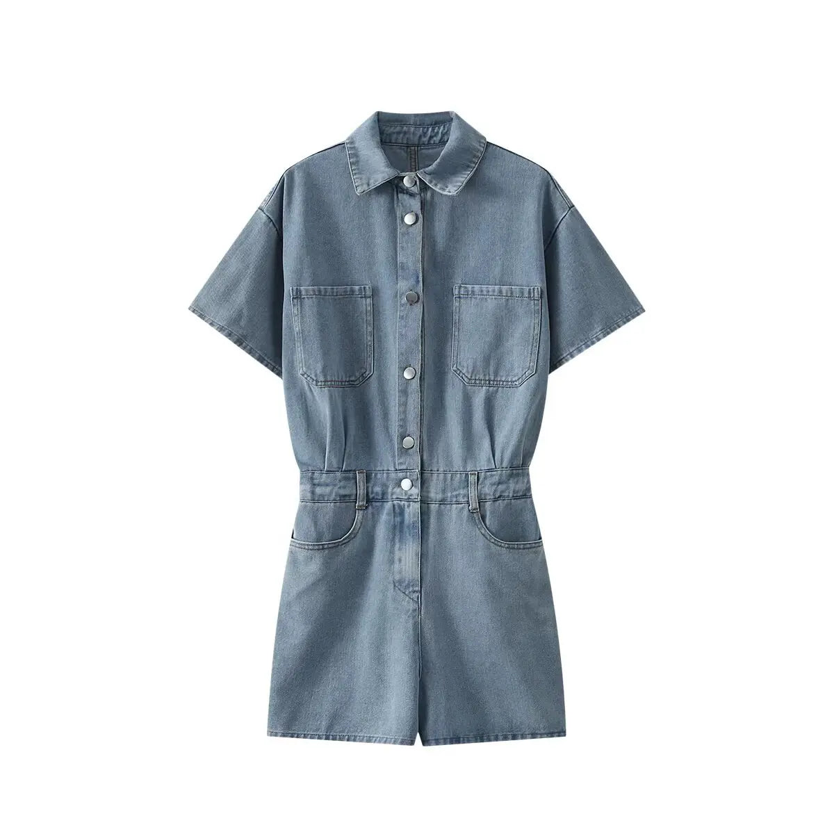 DenimPulse™ – Waist Slim Short Denim Jumpsuit (Playful, Sculpted & Trendy)