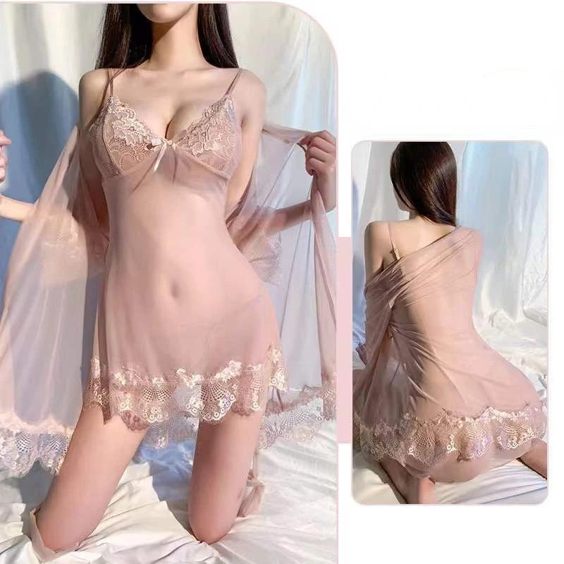 Women Mesh Lace Sleep Robe