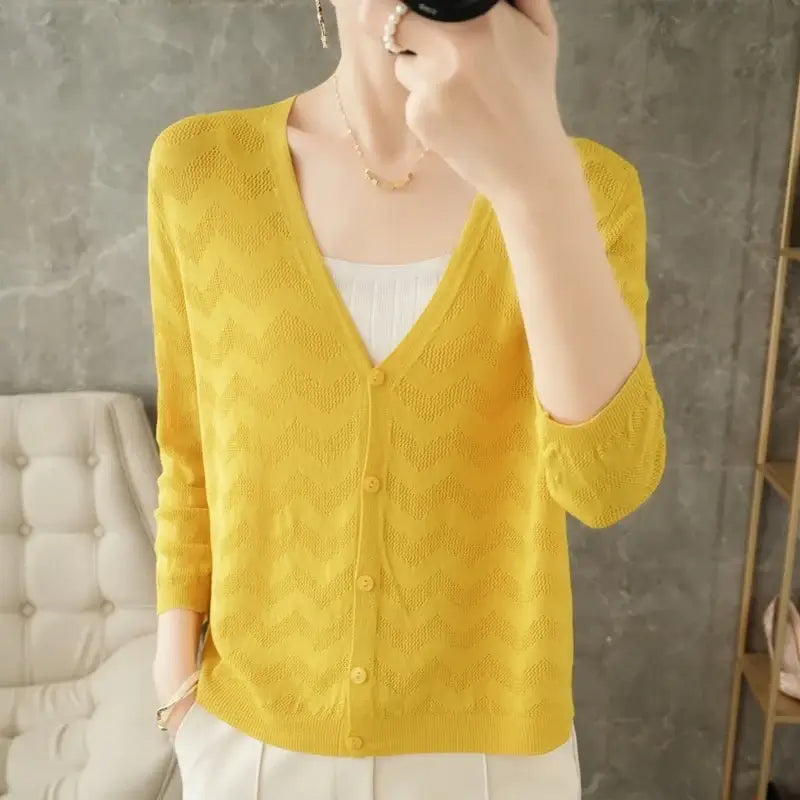 Women Knitted V-Neck Sun Protection Cardigan