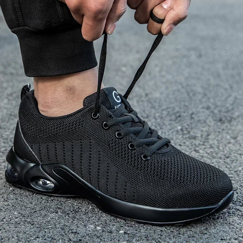 أحذية رياضية نسائية للسلامة مزودة بوسادة هوائية وأصابع فولاذية