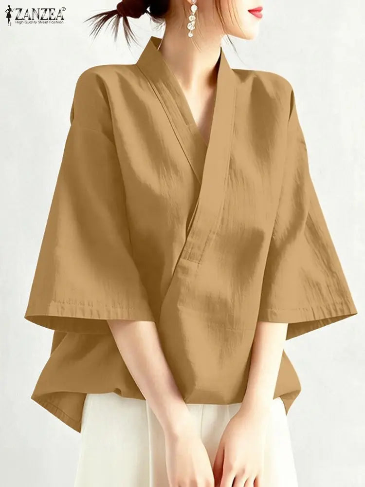 Kyoto Cross V-Neck Tunic Blouse