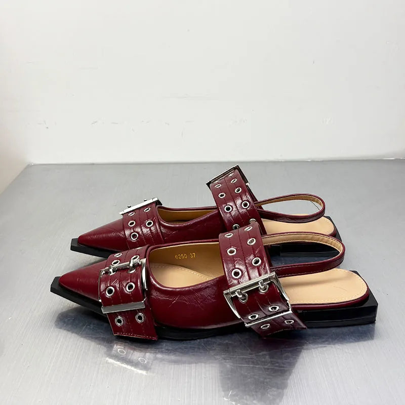 أحذية نسائية مسطحة - أحذية مصممة بمقدمة مدببة وكعب مفتوح من الخلف