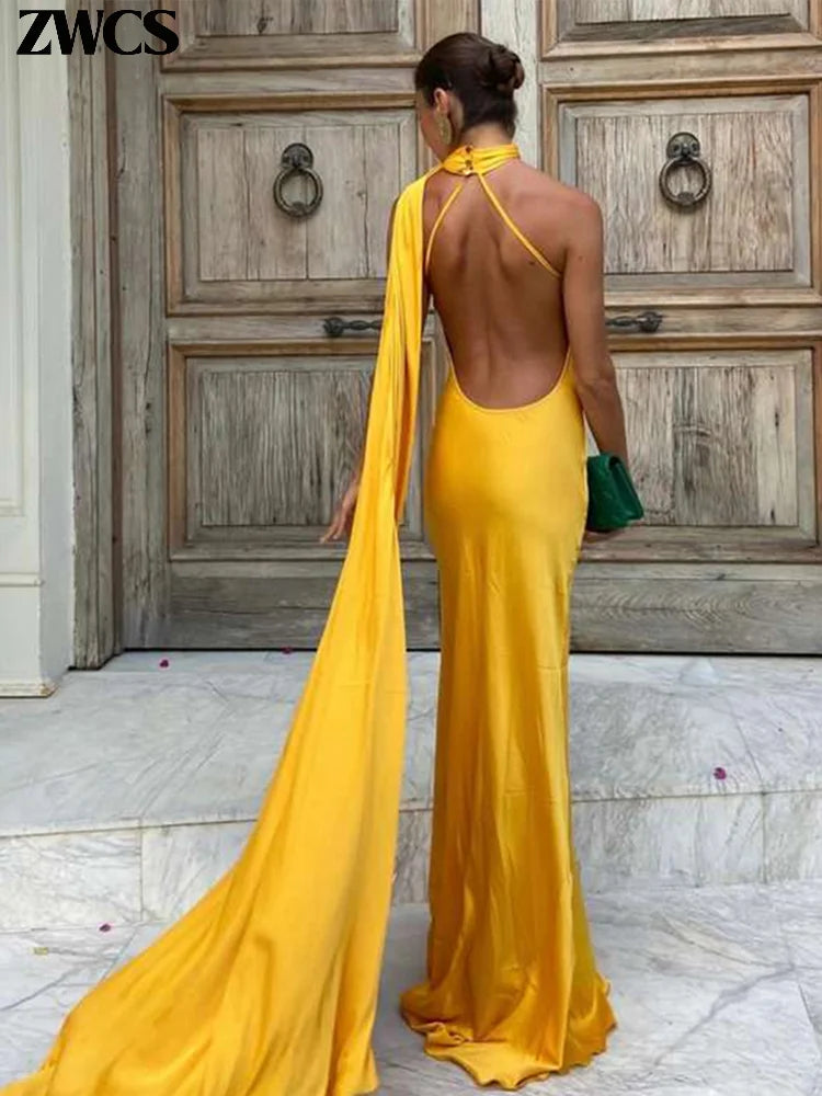 Luxe Satin Halter Evening Gown
