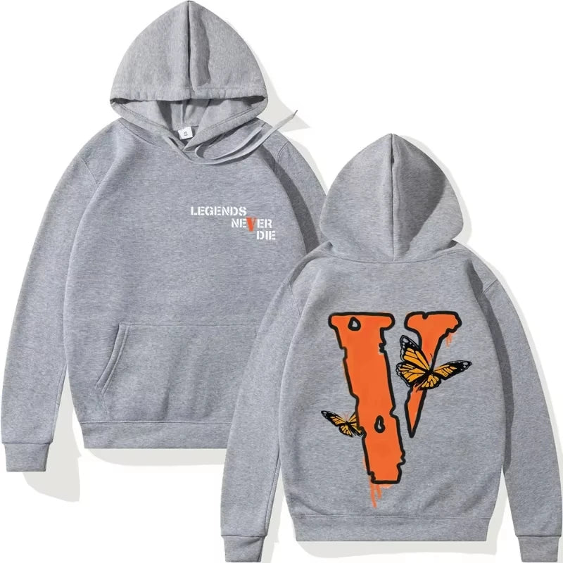 هودي رجالي بمقاس كبير على شكل حرف V - قصة فضفاضة غير رسمية