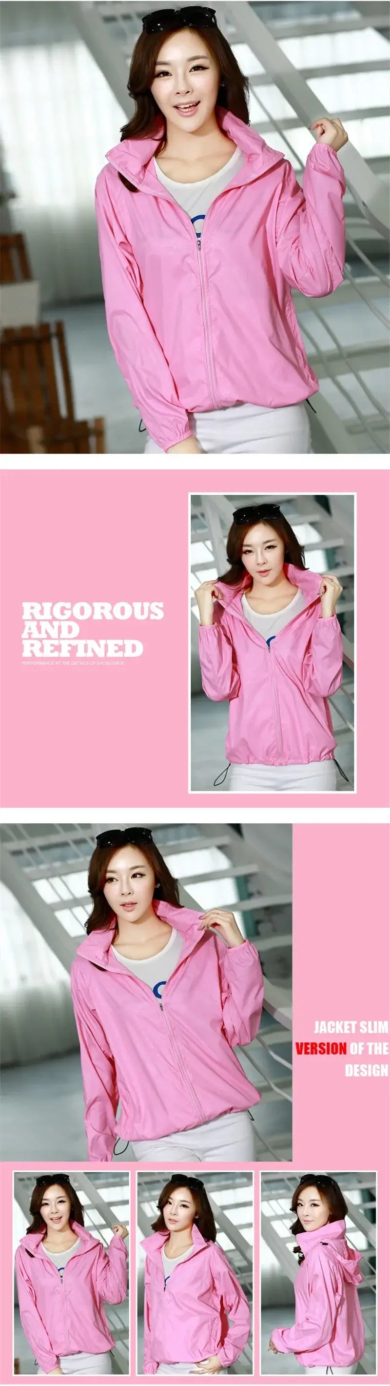 سترة نسائية خفيفة الوزن مقاومة للماء بغطاء للرأس