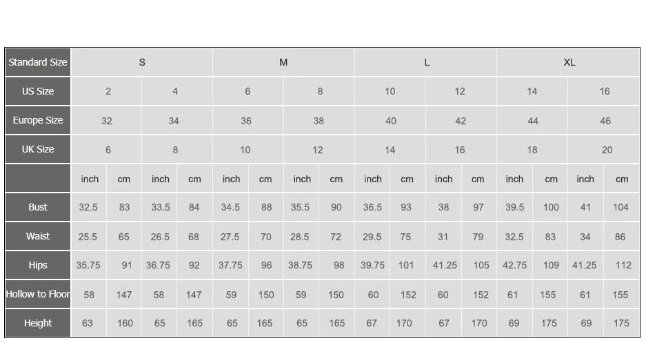 Size chart for MisShow wedding dresses with US, Europe, and UK measurements for bust, waist, hips, height and hollow to floor.
