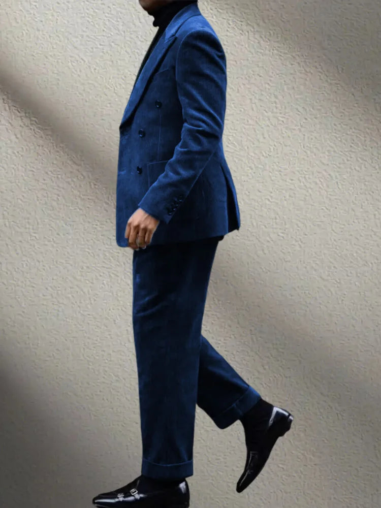 بدلة شتوية رجالية من قماش مخملي من قطعتين