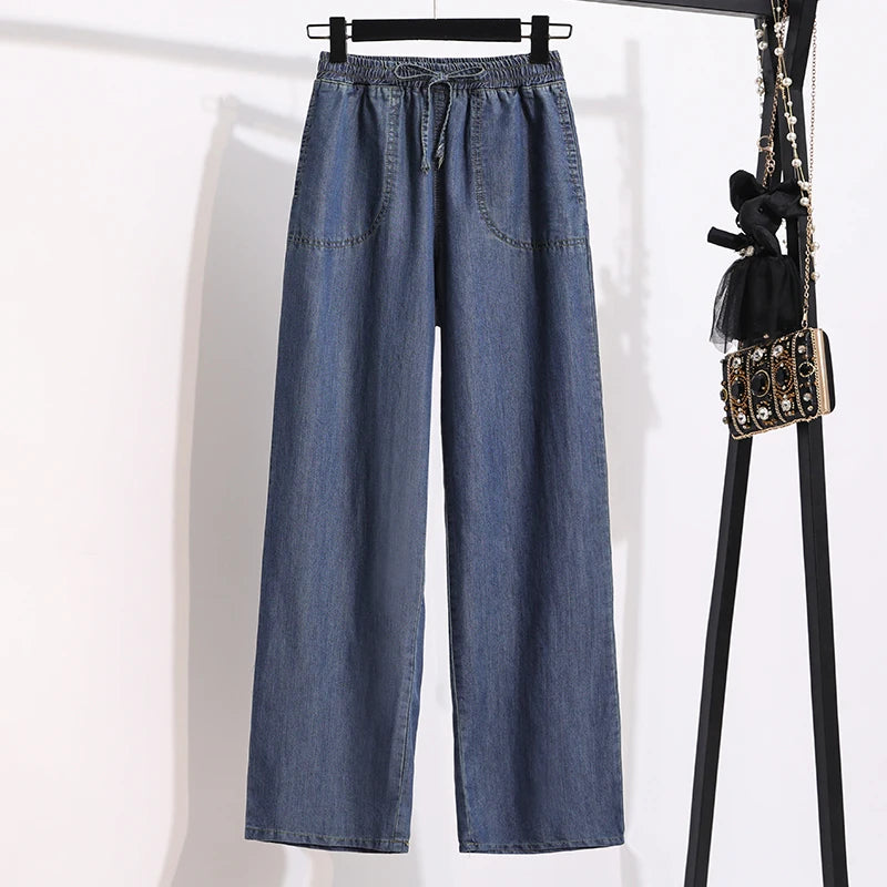 Women Ice Silk Wide Leg Jeans