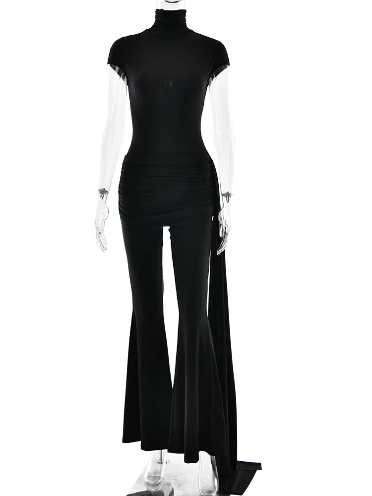 AzureMuse™ – جمبسوت حفلات أزرق بياقة مدورة (أنيق، مريح وأنيق)