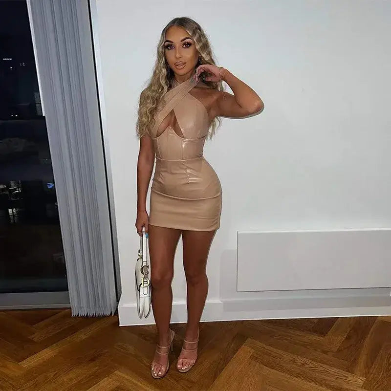 Spring Neck Sexy Bare Chest and Thin Hip Sleeveless Women's Dresses