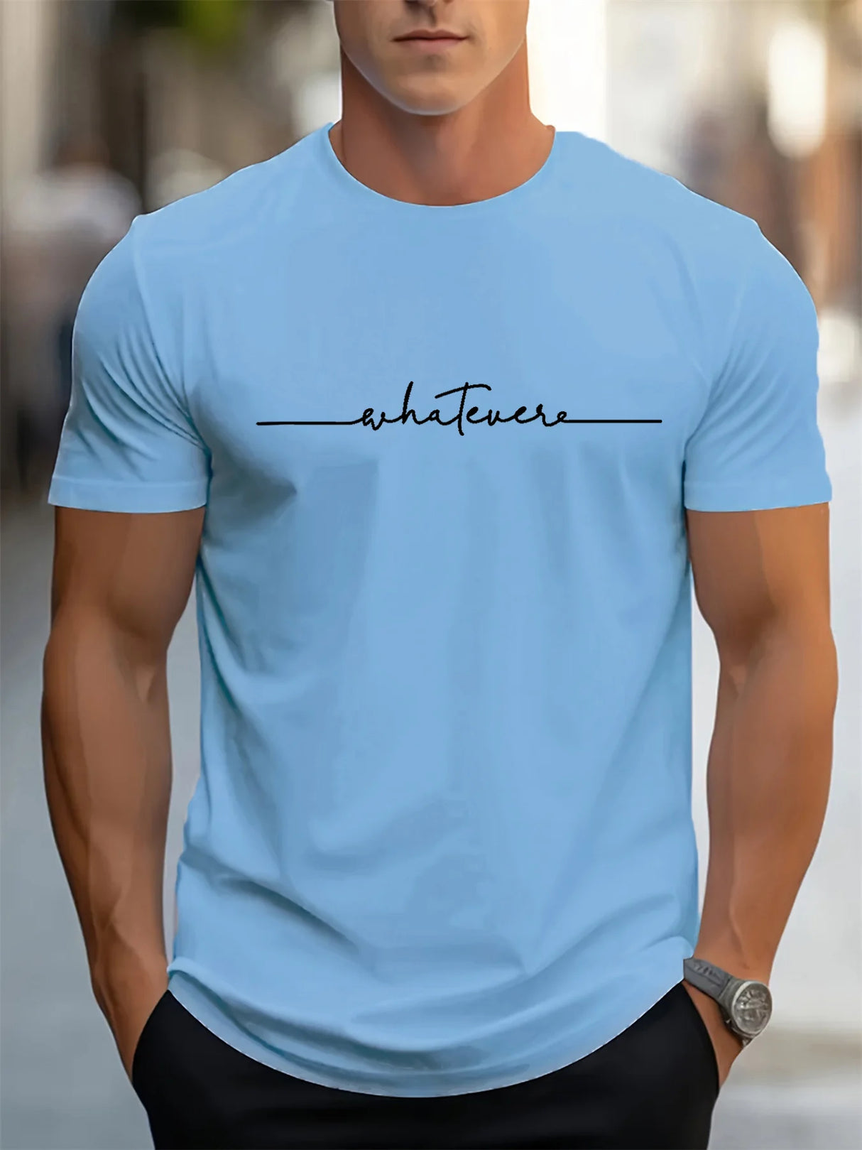 تي شيرت رجالي قطني بطبعة حروف