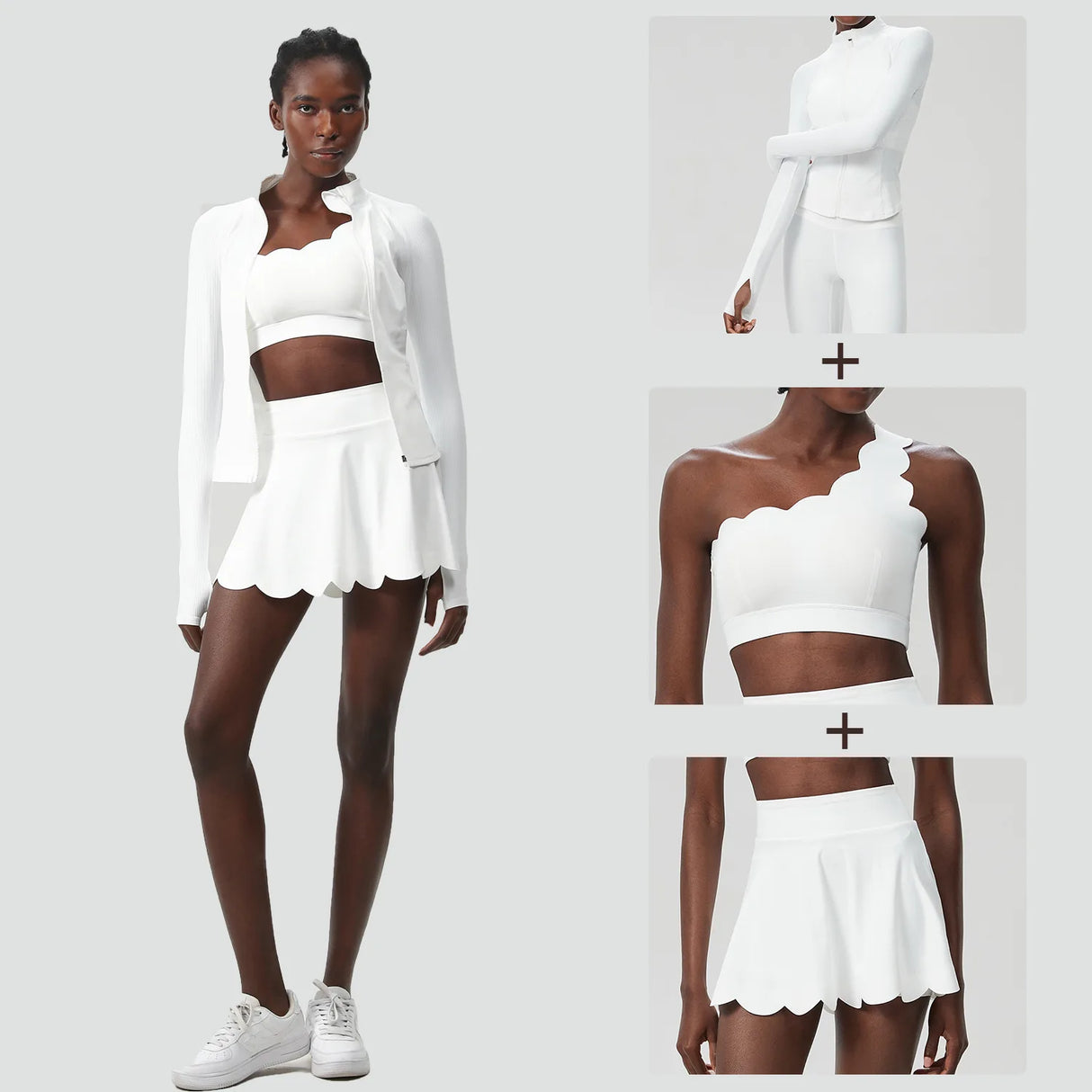 طقم تنورة تنس لياقة بدنية للنساء مكون من 3 قطع